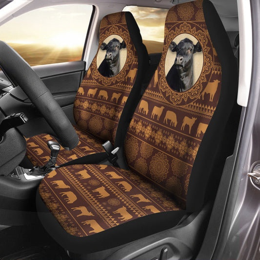 Joycorners Black Angus Pattern All Over Printed 3D Car Seat Cover Set (2Pcs)