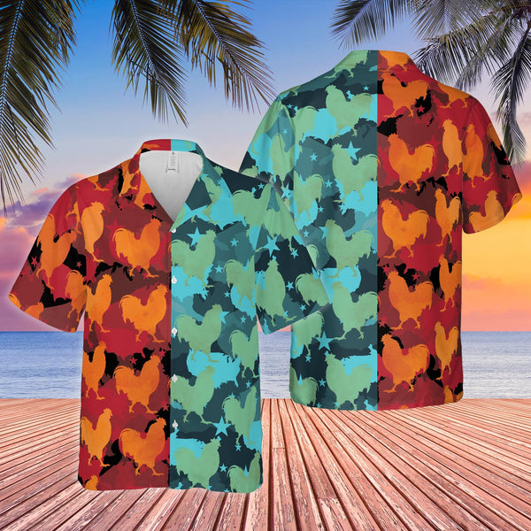 Joycorners Rooster Camo Hot And Cold All Over Printed 3D Hawaiian Shirt