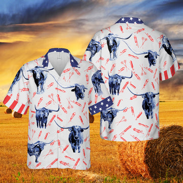 Joycorners INDEPENDENCE DAY FIRE CRACKER TX-LONGHORN PATTERN All Printed 3D Hawaiian Shirt