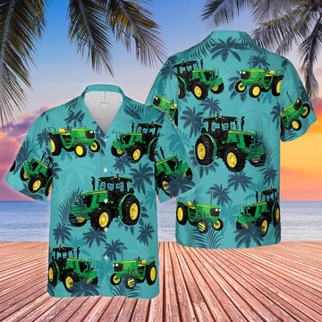 Joycorners Tractors Tropical Plant Blue All Over Printed 3D Hawaiian Shirt