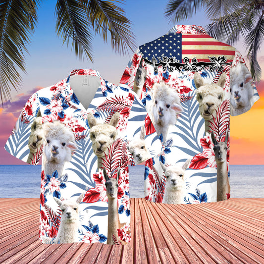 Joycorners United States Flag Hawaiian Theme For Alpacas Lovers All 3D Printed Hawaiian shirt