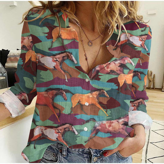 Joycorners Colorful Wild Horses All Over Printed 3D Casual Shirt