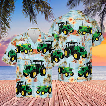 Joycorners Tractors Tropical Island Blue All Over Printed 3D Hawaiian Shirt