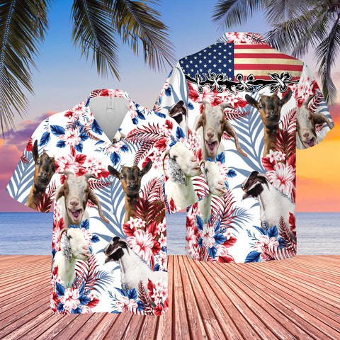 Joycorners United States Flag Hawaiian Theme For Goat Lovers All 3D Printed Hawaiian shirt
