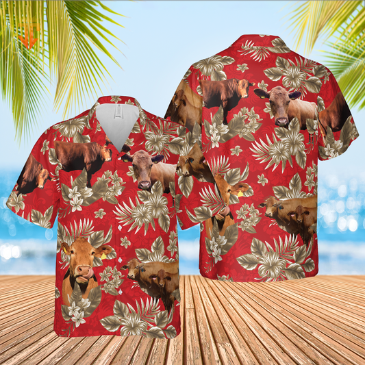 Joycorners Red Angus Cattle Lovers Aloha Pattern All Over Printed 3D Hawaiian shirt