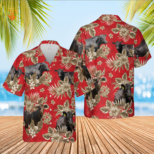 Joycorners Black Angus Cattle Lovers Aloha Pattern All Over Printed 3D Hawaiian shirt