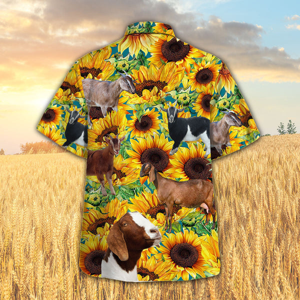 Joycorners Sunflower Nubian Goat All Printed 3D Hawaiian Shirt