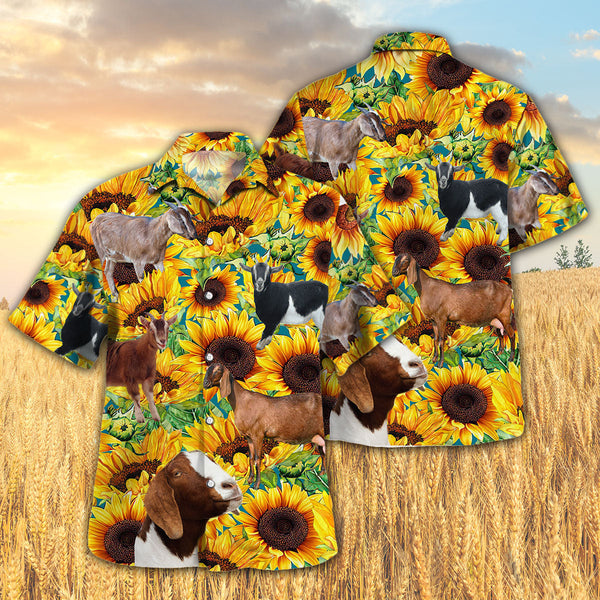 Joycorners Sunflower Nubian Goat All Printed 3D Hawaiian Shirt