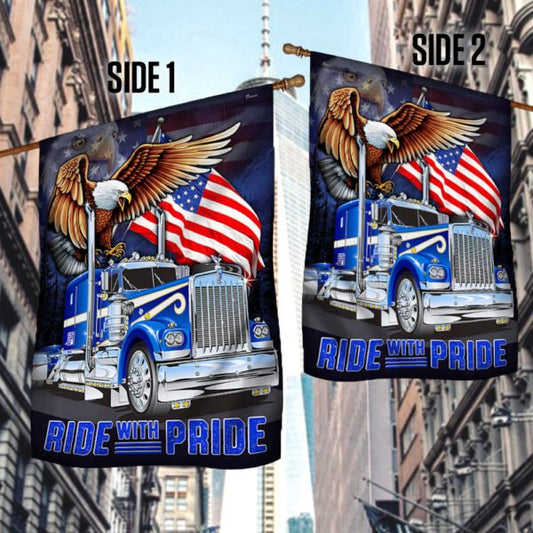 Joycorners Ride With Pride U.S Eagle Truck 3D All Over Printed Flag
