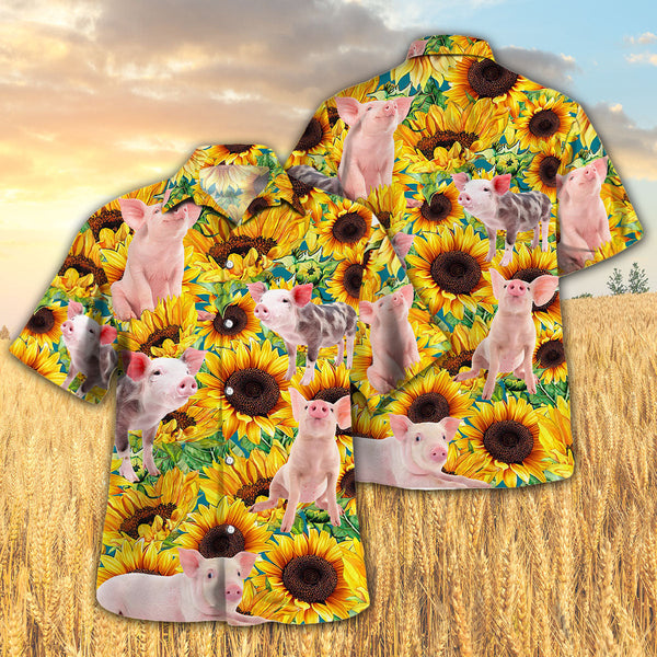 Joycorners Sunflower Pig All Printed 3D Hawaiian Shirt