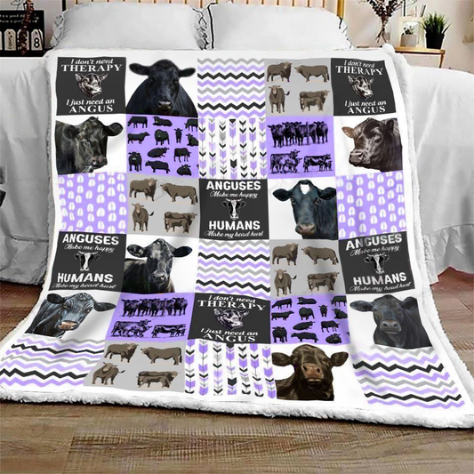 JoyCorners Black Angus Cow-Purple All Printed 3D Blanket