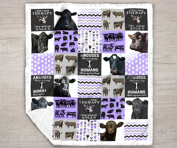 JoyCorners Black Angus Cow-Purple All Printed 3D Blanket