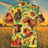 Joycorners Sunflower Red Angus Cattle All Printed 3D Hawaiian Shirt