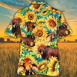 Joycorners Sunflower Red Brahman Cattle All Printed 3D Hawaiian Shirt