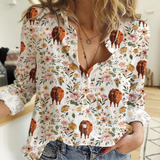 Joycorners Blossom Pattern Red Angus Cattle Casual Shirt
