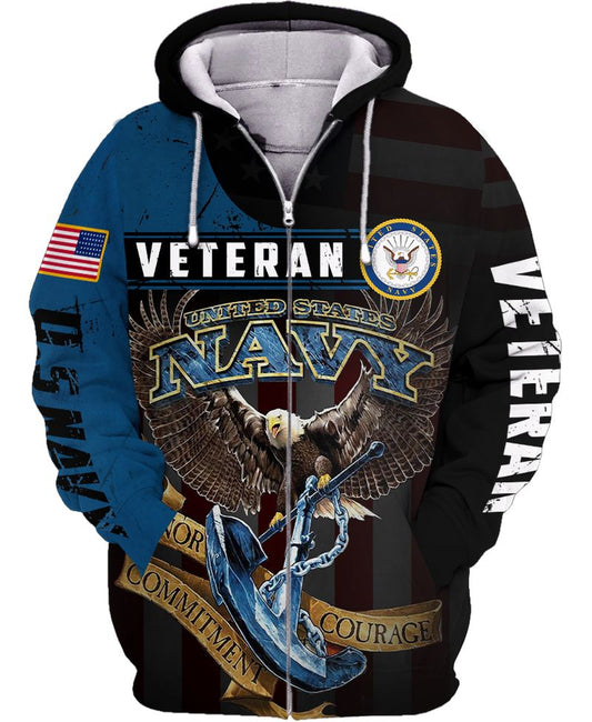 Joycorners United States Veteran U.S Navy Eagle And Anchor Honor Courage Commitment All Over Printed 3D Shirts