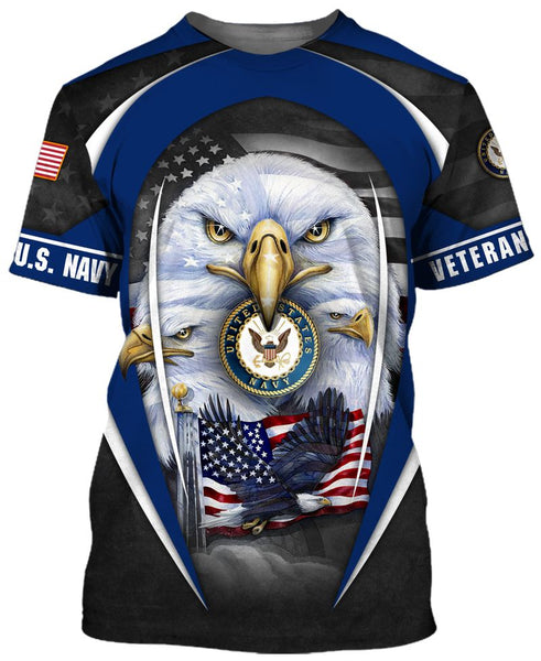 Joycorners United States Veteran U.S Navy Prideful Eagles Blue All Over Printed 3D Shirts