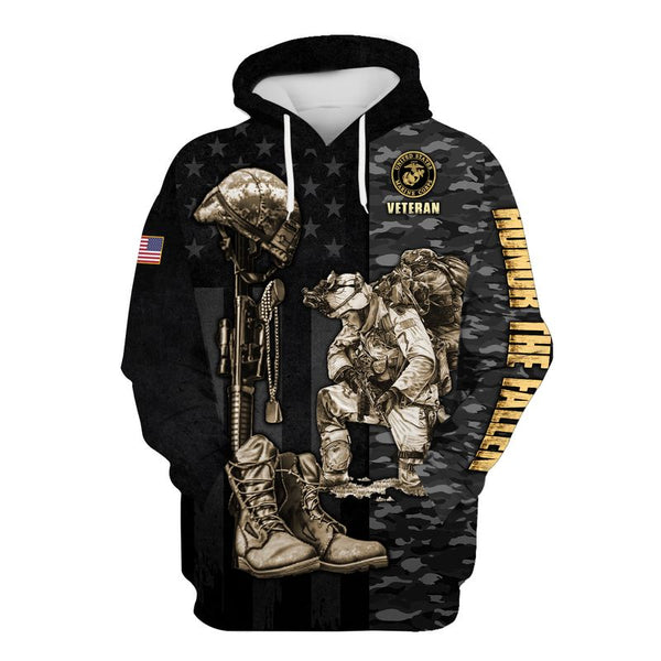 Joycorners U.S.M.C United States Marine Corps U.S.M.C Veteran Honor The Fallen Soldier Black Camo 3D All Over Printed Shirts