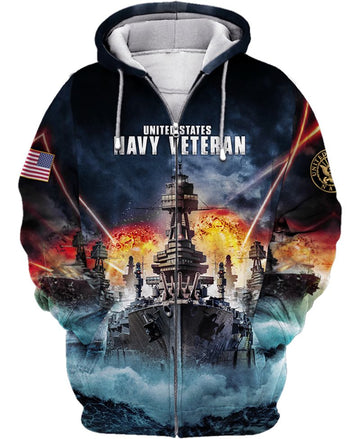 Joycorners United States Veteran U.S Navy Battle Ships War On The Night Sea All Over Printed 3D Shirts