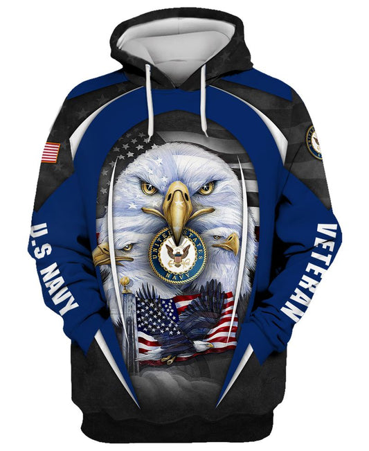 Joycorners United States Veteran U.S Navy Prideful Eagles Blue All Over Printed 3D Shirts