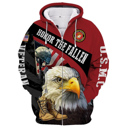 Joycorners U.S.M.C Veteran Honor The Fallen Eagle Red All Over Printed 3D Shirts