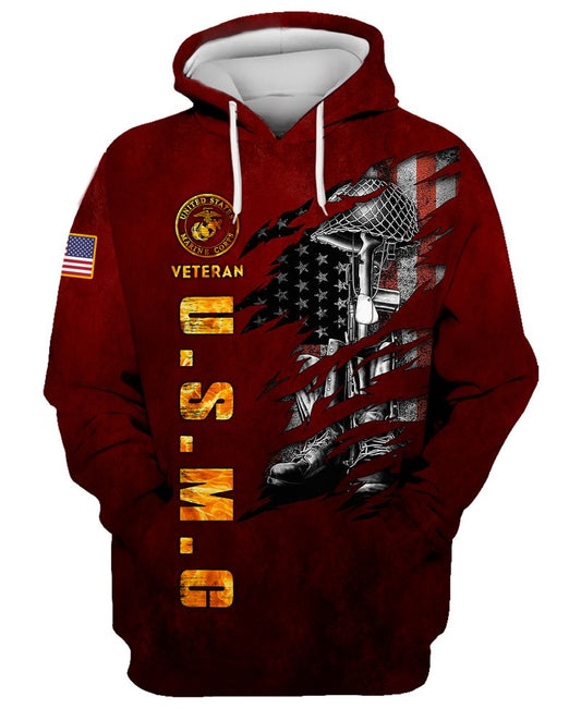 Joycorners U.S.M.C United States Marine Corps U.S.M.C Veteran Honor The Fallen Scratching U.S Flag Red 3D All Over Printed Shirts