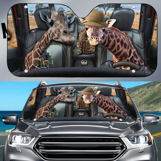 Joycorners Giraffe Family CAR All Over Printed 3D Sun Shade