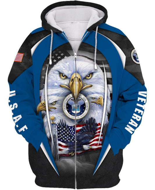 Joycorners U.S.A.F Veteran Eagles U.S Flag Blue 3D All Over Printed Shirts