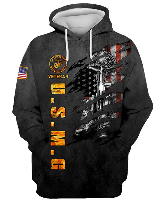 Joycorners U.S.M.C United States Marine Corps U.S.M.C Veteran Honor The Fallen Scratching U.S Flag Dark Gray 3D All Over Printed Shirts