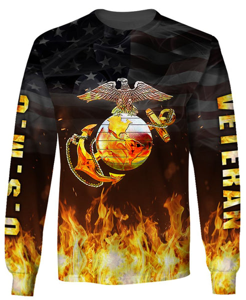 Joycorners U.S.M.C United States Marine Corps U.S.M.C Veteran On Fire Flag 3D All Over Printed Shirts