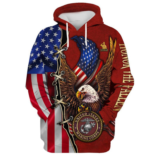 Joycorners U.S.M.C Veteran Honor The Fallen U.S Flag Eagle USMC Logo All Over Printed 3D Shirts