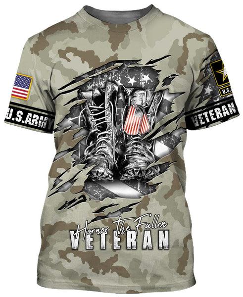 Joycorners United States Veteran U.S Army Boots With U.S Necklace Honor The Fallen All Over Printed 3D Shirts
