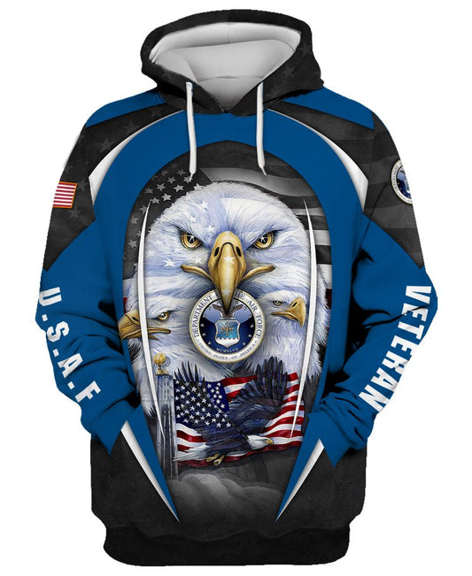 Joycorners U.S.A.F Veteran Eagles U.S Flag Blue 3D All Over Printed Shirts