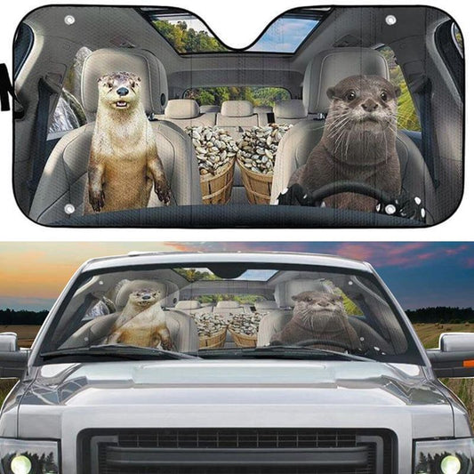 Joycorners Otter Couple CAR All Over Printed 3D Sun Shade
