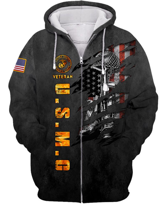 Joycorners U.S.M.C United States Marine Corps U.S.M.C Veteran Honor The Fallen Scratching U.S Flag Dark Gray 3D All Over Printed Shirts