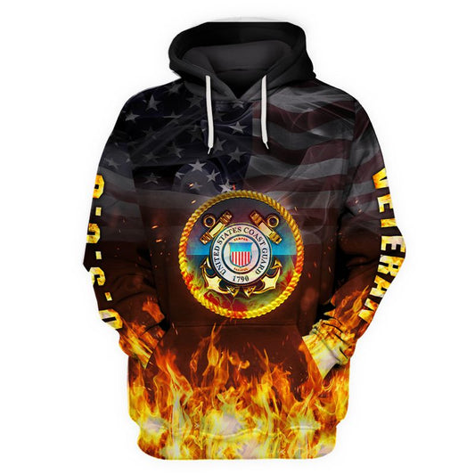 Joycorners U.S.C.G Veteran U.S Flag On Fire All Over Printed 3D Shirts