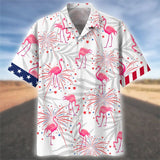 Joycorners Happy Independence Day Flamingo Firework All Printed 3D Hawaiian Shirt