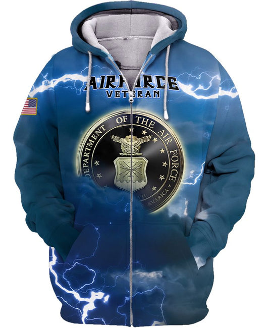 Joycorners U.S.A.F Veteran United States Air Force Blue Lighting 3D All Over Printed Shirts