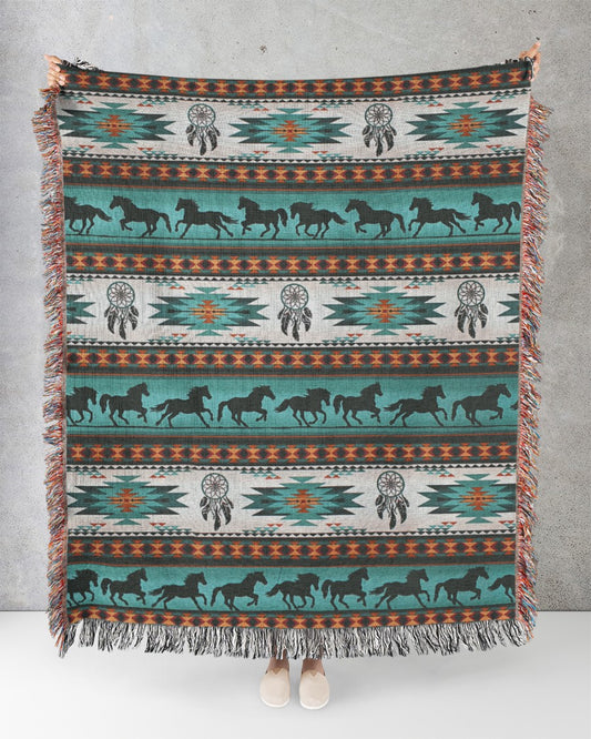 Joycorners Horse Navtive Decoration All Over Printed 3D Woven Blanket