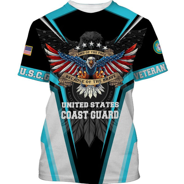 Joycorners U.S.C.G Veteran Eagle Land Of Free Because Of The Brave All Over Printed 3D Shirts