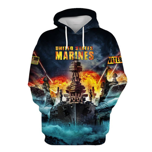 Joycorners United States Marines Veteran Battle Ship On The Night Sea Soldier  All Over Printed 3D Shirts