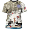 Joycorners U.S Coast Guard Ship And Map All Over Printed 3D Shirts