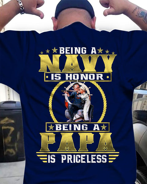 Joycorners United States Veteran U.S Navy Being A Navy Is Honor Being A Papa Is Priceless Blue All Over Printed 3D Shirts