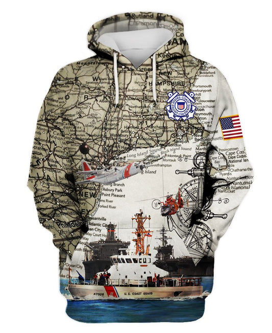 Joycorners U.S Coast Guard Ship And Map All Over Printed 3D Shirts