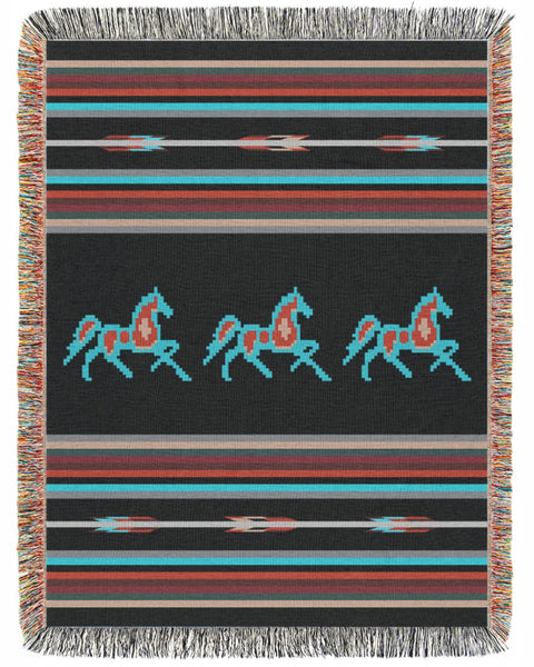 Joycorners Three Horses All Over Printed 3D Woven Blanket