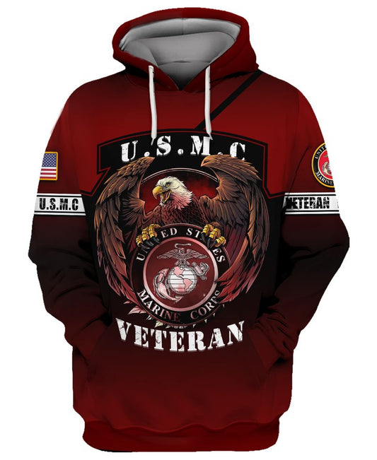 Joycorners U.S.M.C United States Marine Corps U.S.M.C Veteran Eagle Logo Red 3D All Over Printed Shirts