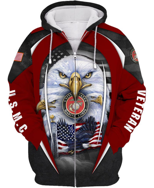 Joycorners U.S.M.C United States Marine Corps U.S.M.C Veteran Eagles U.S Flag Red 3D All Over Printed Shirts