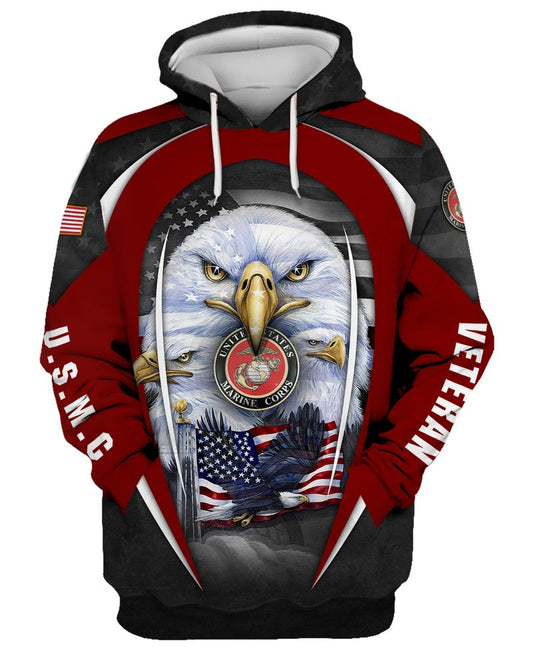 Joycorners U.S.M.C United States Marine Corps U.S.M.C Veteran Eagles U.S Flag Red 3D All Over Printed Shirts