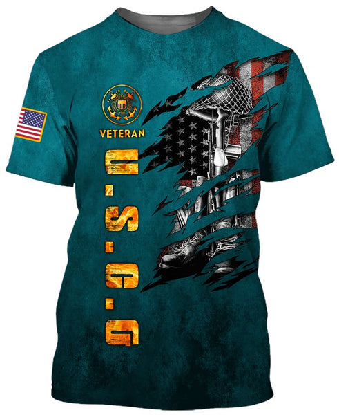Joycorners U.S.C.G Veteran Scratching U.S Flag Dark Cyan All Over Printed 3D Shirts