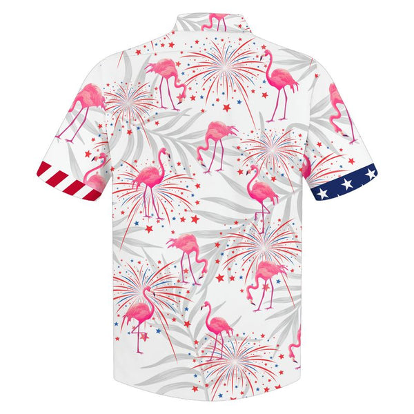Joycorners Happy Independence Day Flamingo Firework All Printed 3D Hawaiian Shirt